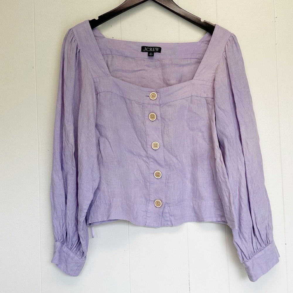 J. Crew Lavender Button-Front Linen Blend Blouse